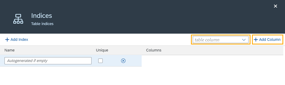 table definition indices add column