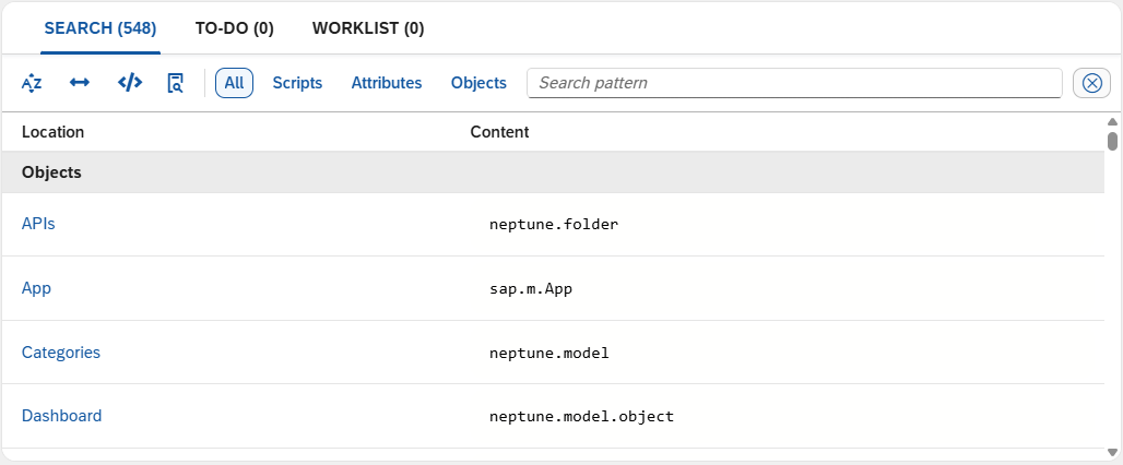 app designer search pane
