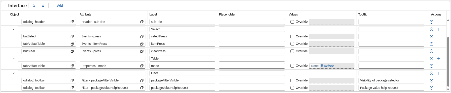 custom component interface override