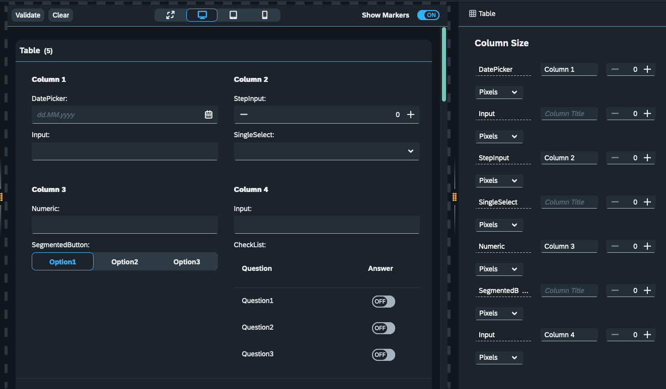 forms column size