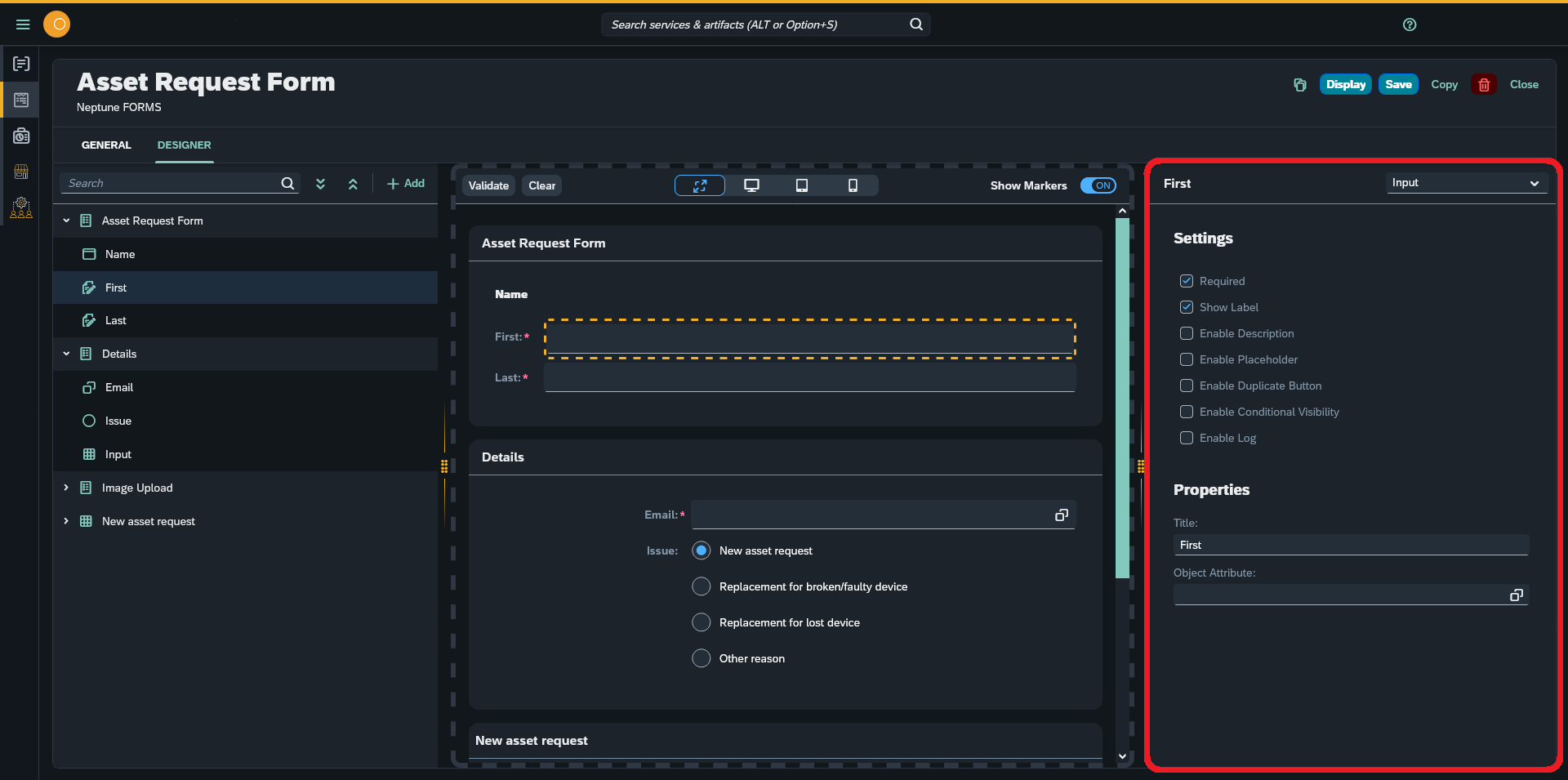 neptune form designer settings