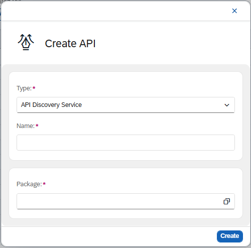 api designer create dialog discovery service