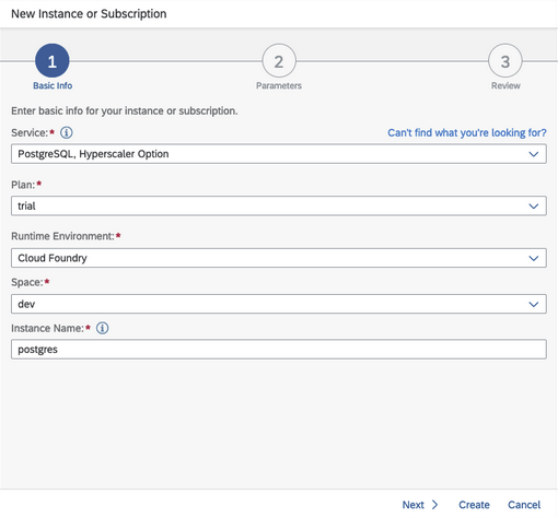 sap btp postgresql instance