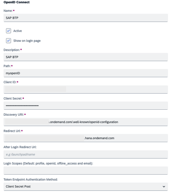 sap btp sso openID configuration