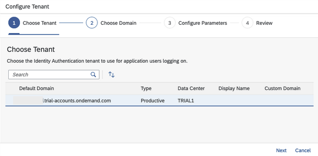 sap btp sso select tenant