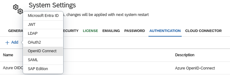 system settings openid connect