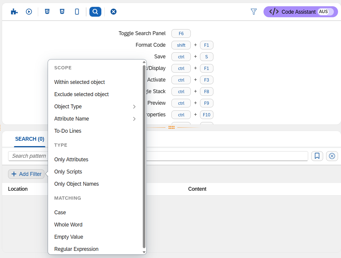 app designer search pane