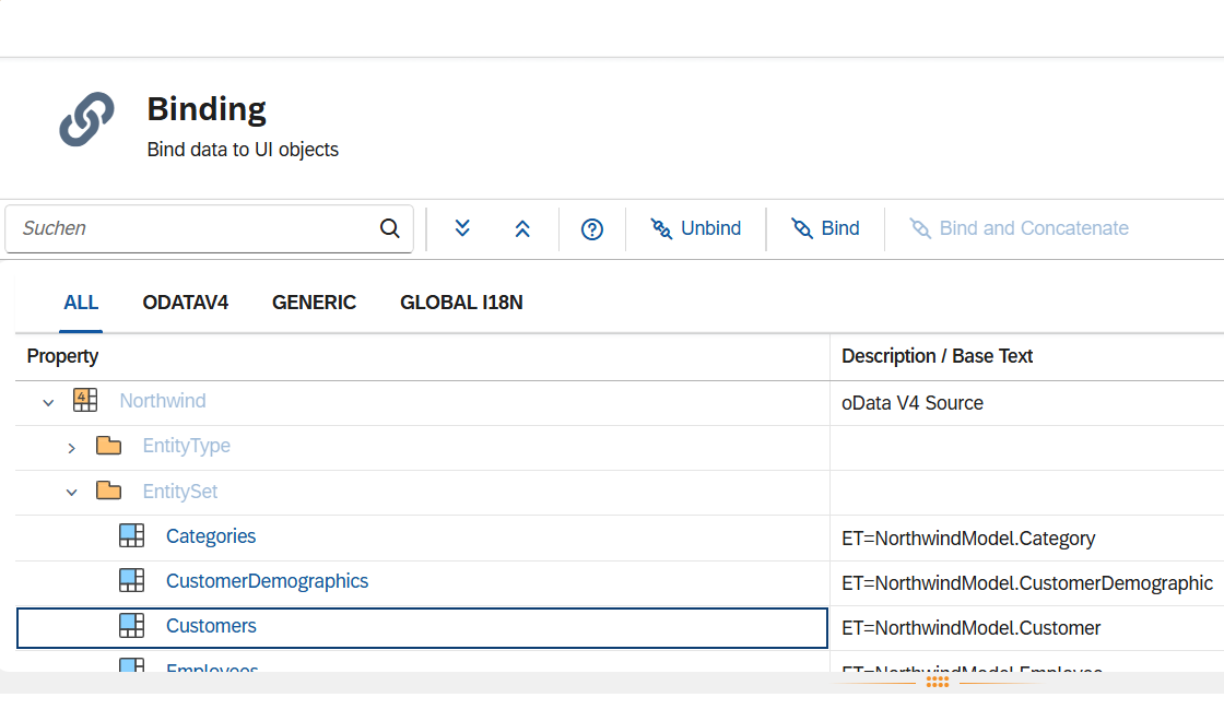 odata source app designer binding dialog