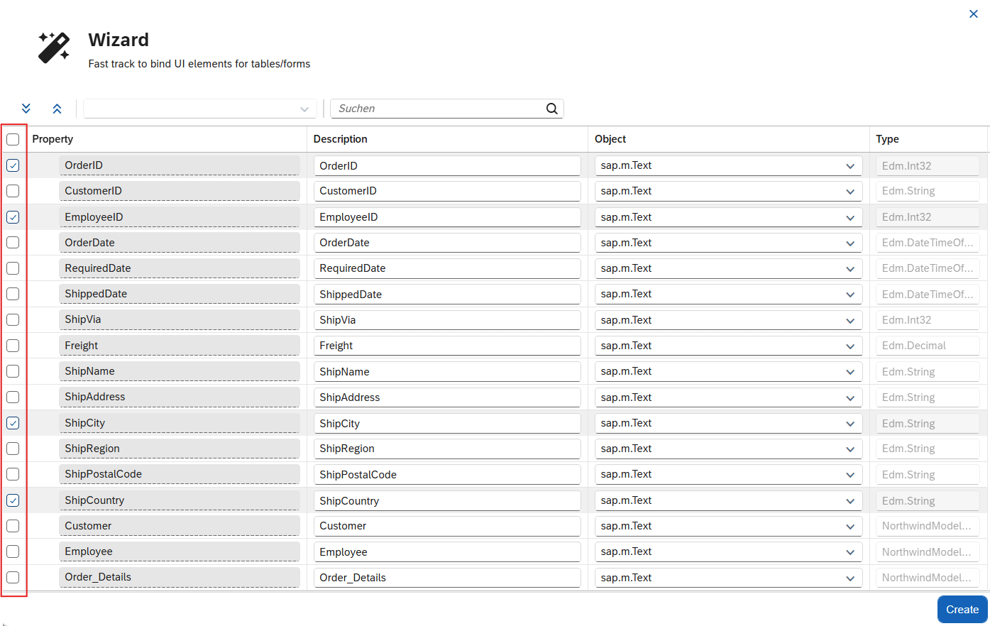 odata source floorplan related columns select