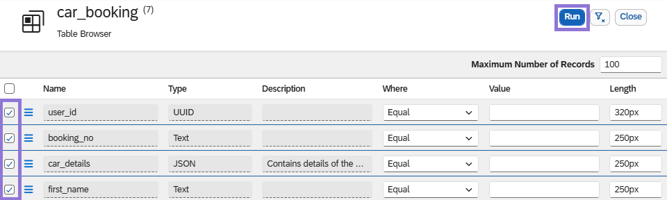 table browser run