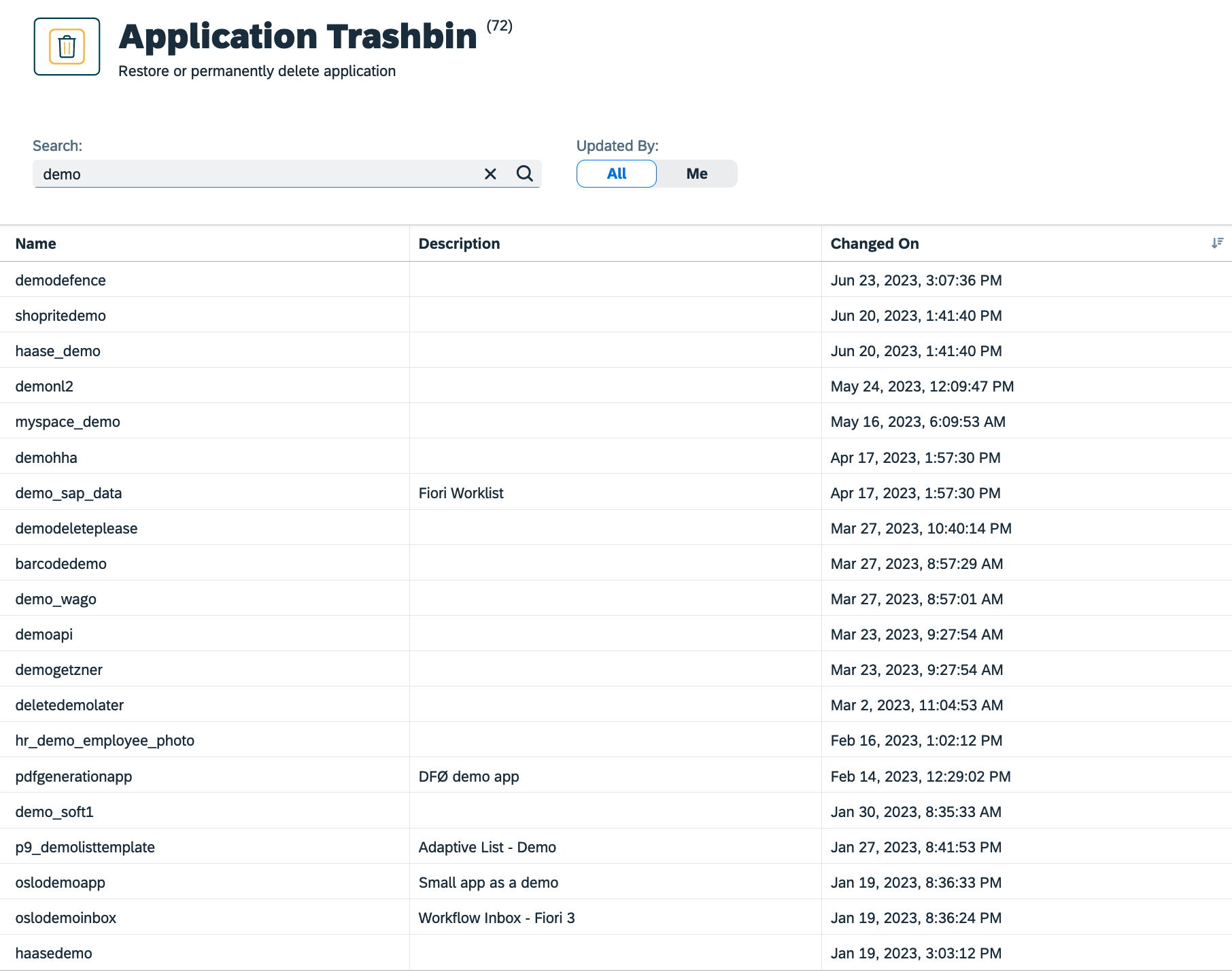 application trashbin