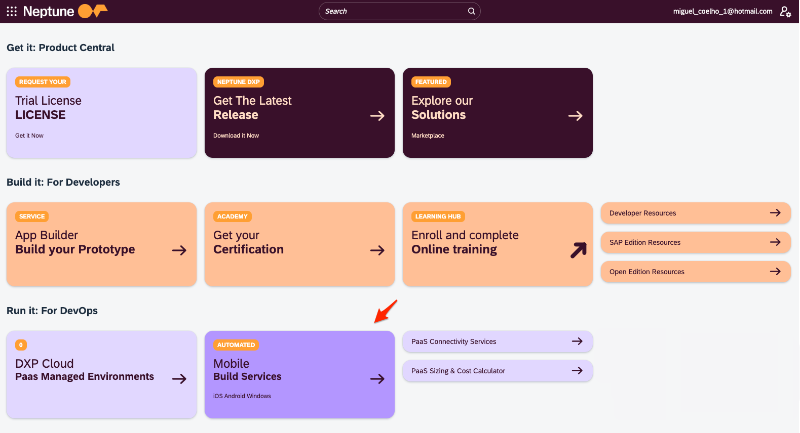 neptune mobile build service portal