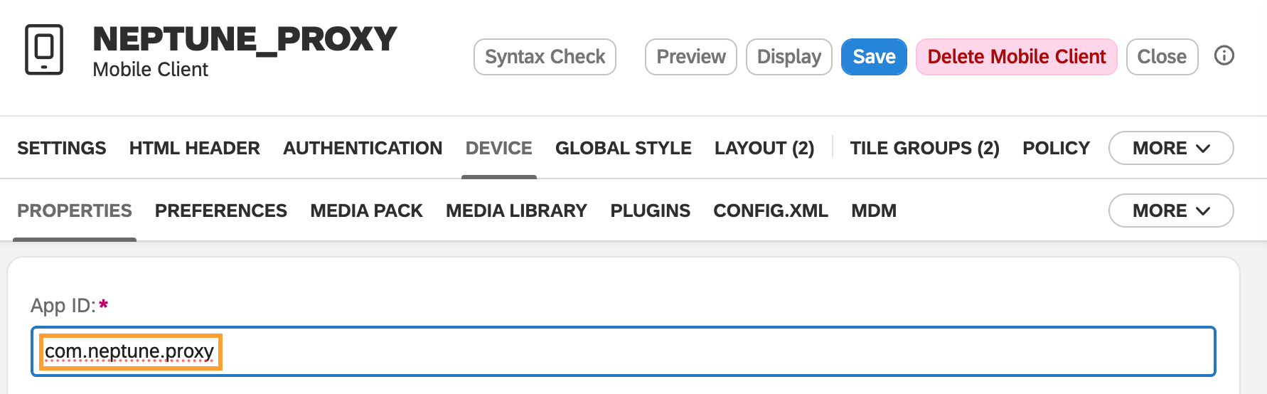 neptune proxy mobile client appid