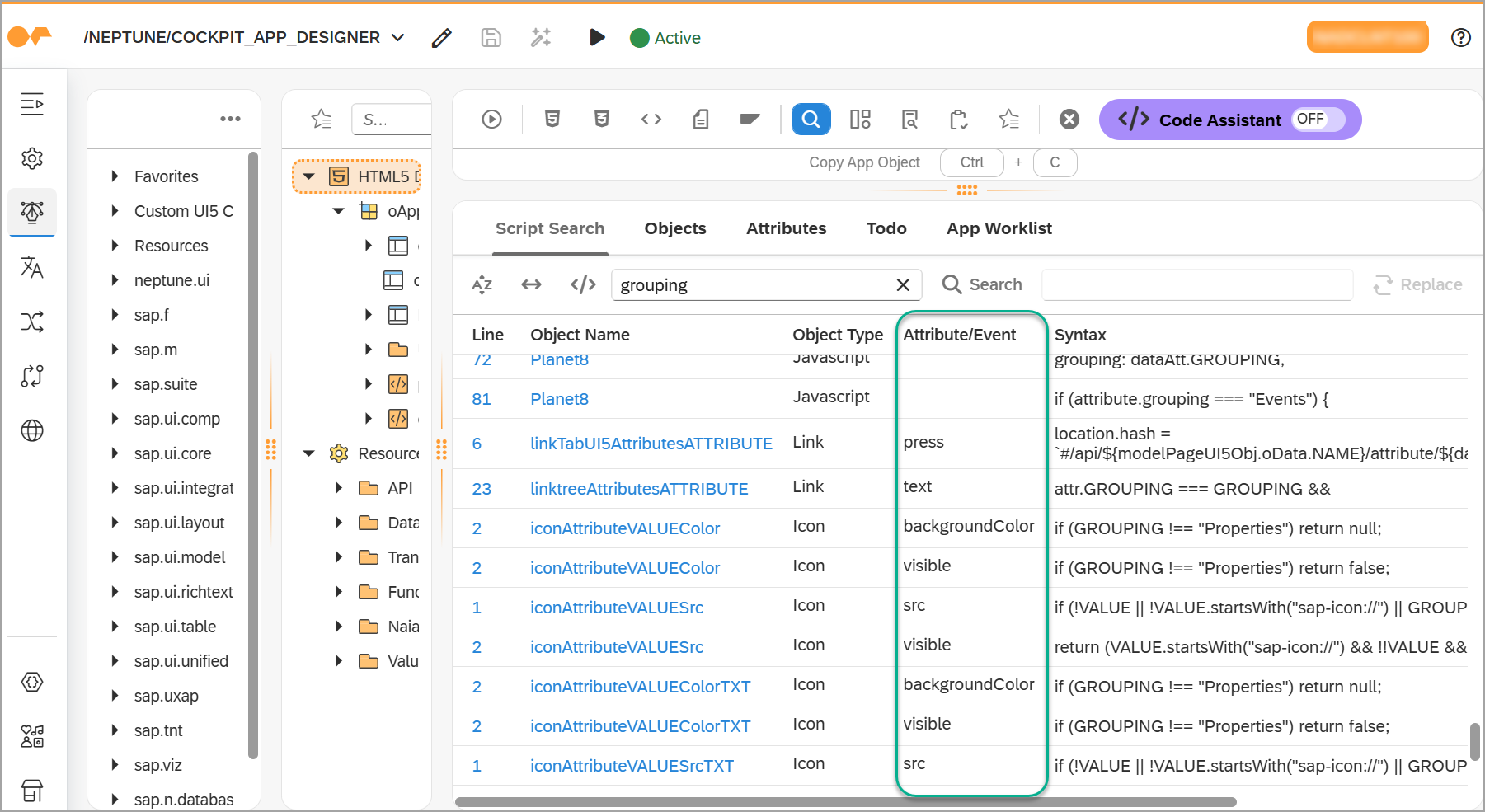 app designer script search
