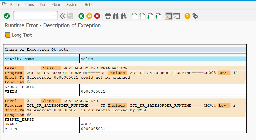 exceptionHandling Example Chain ABAP MSG