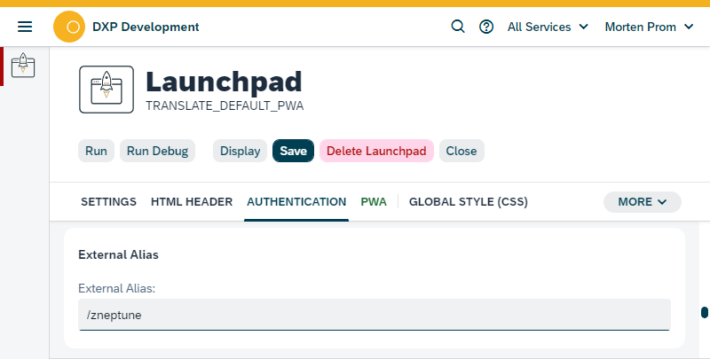 launchpad external alias SAP edition