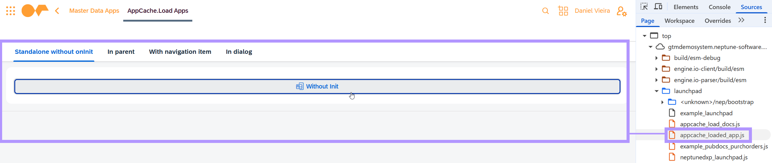 Standalone with onInit scenario: The app file loads to the device database