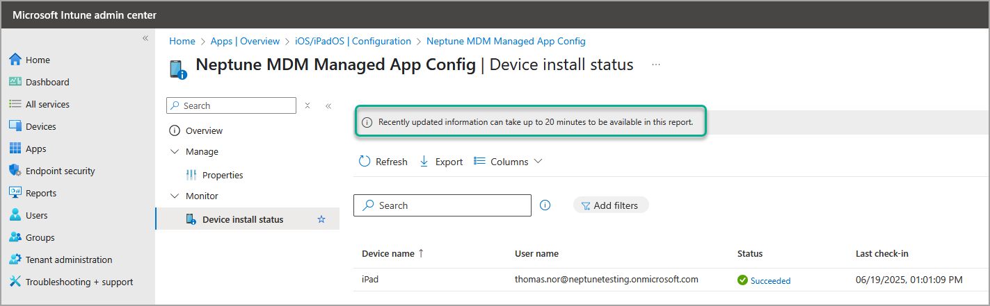 mobile client device mdm intune install status