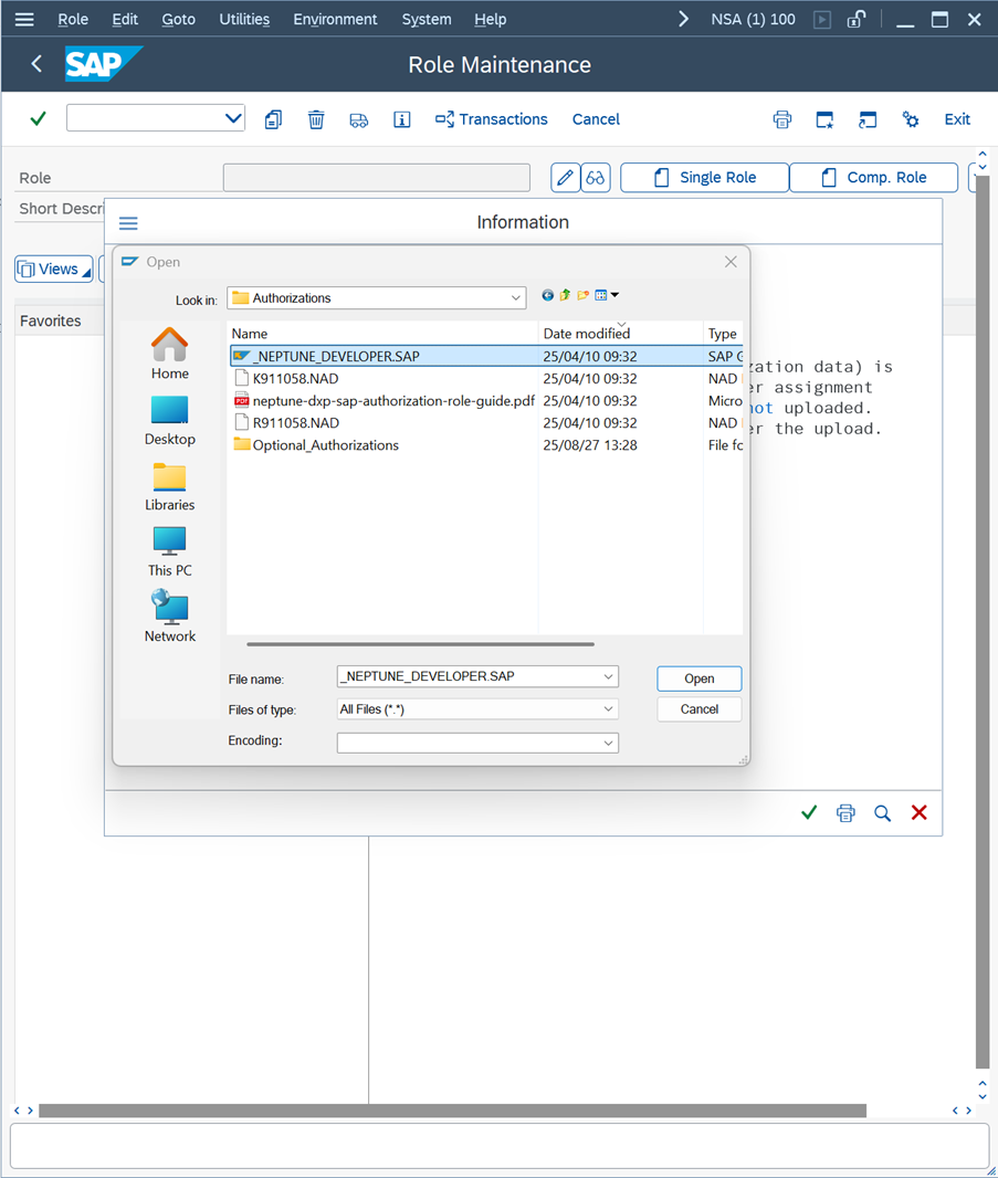 pfcg upload role select