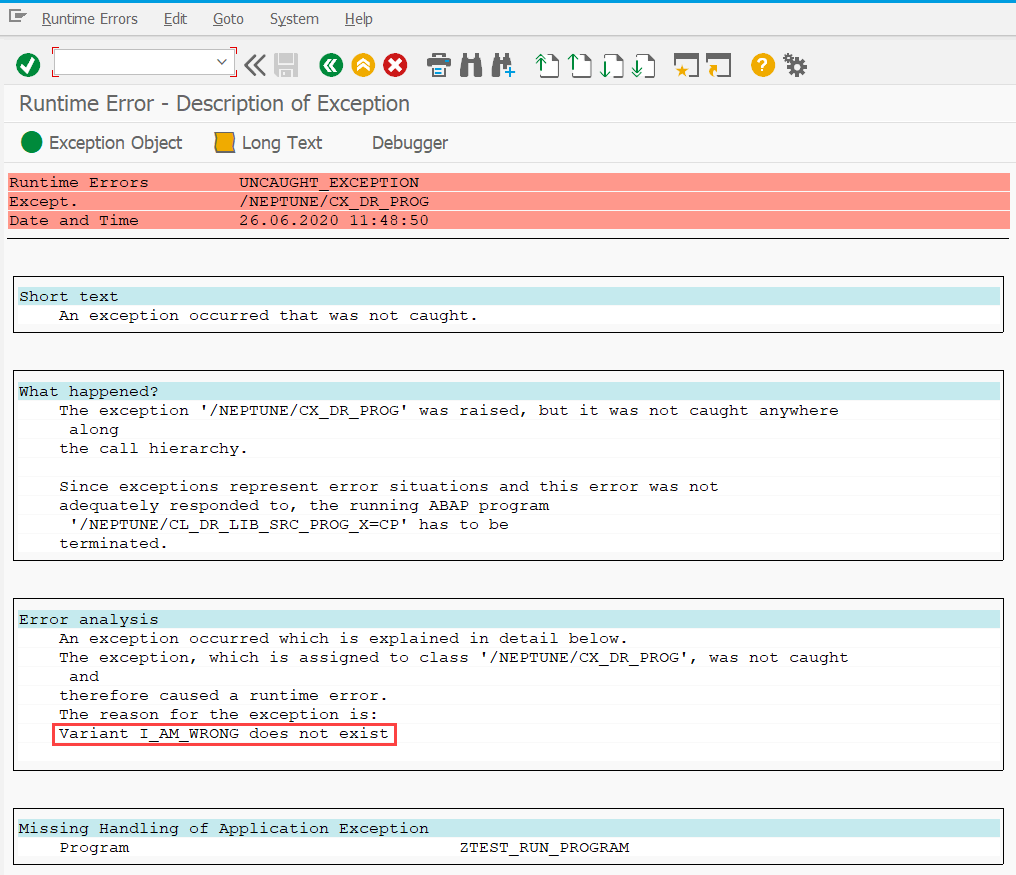 exceptionHandling Example Class ABAP Error