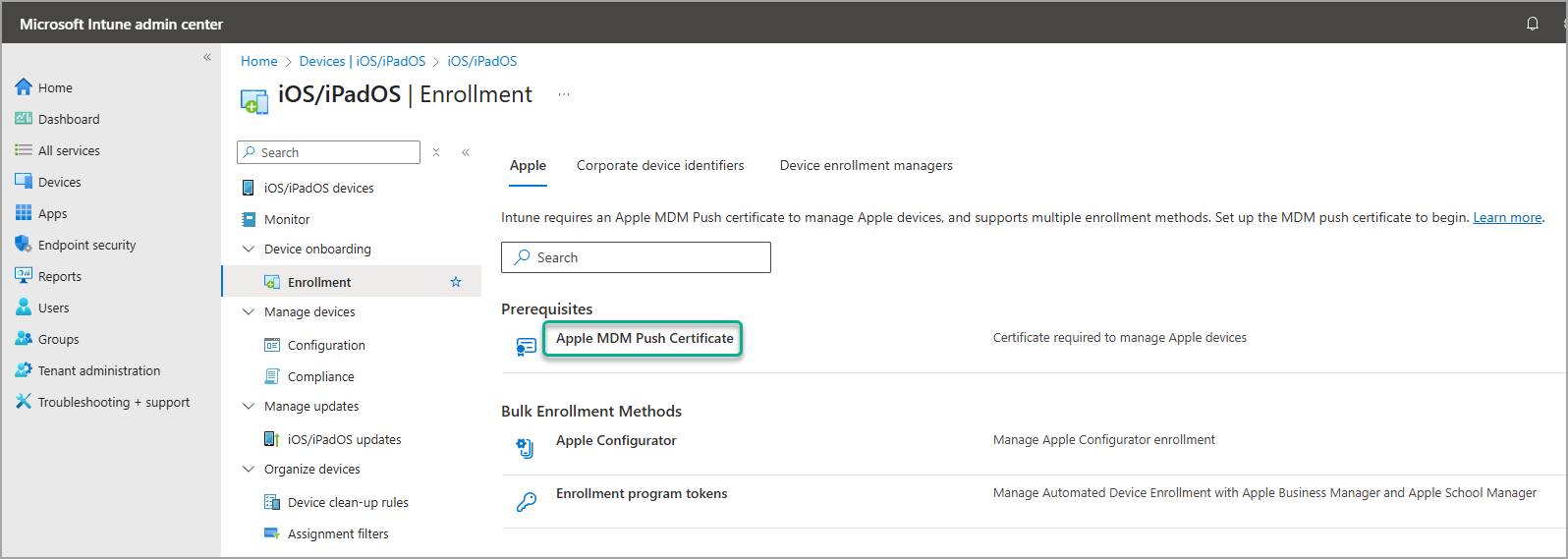 mobile client device mdm apple push