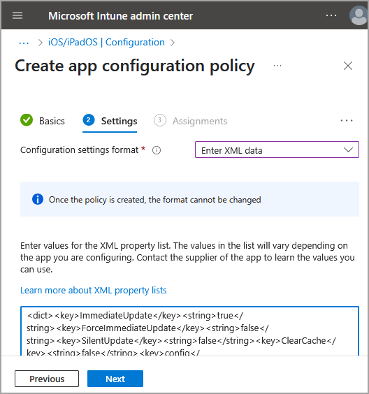 mobile client device mdm intune app config xml