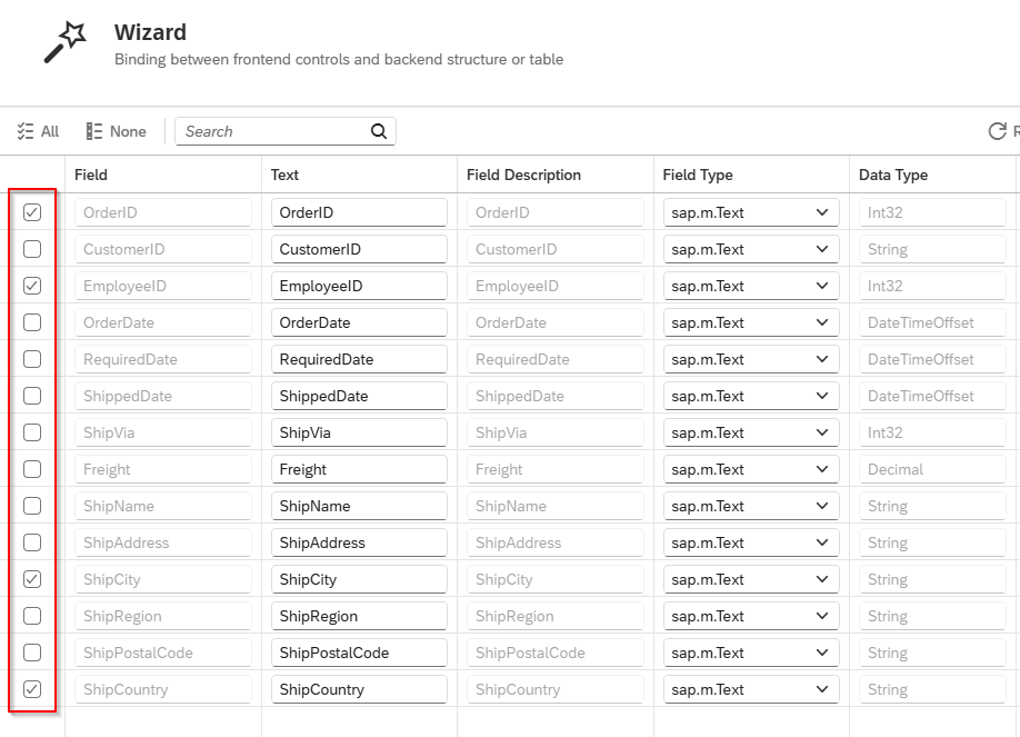odata source floorplan related columns select