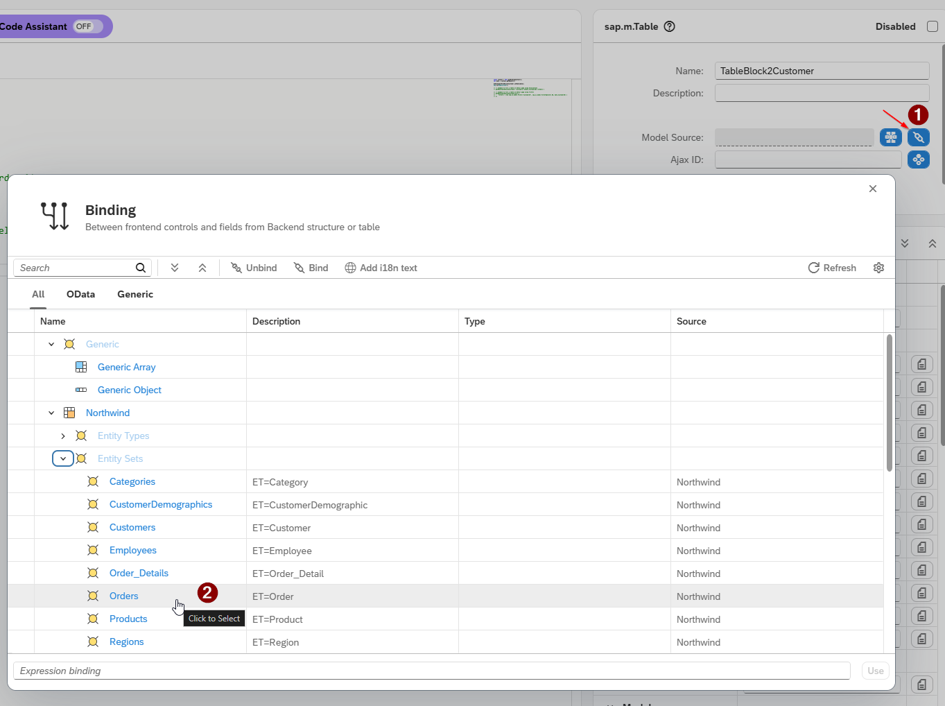 odata source model order binding