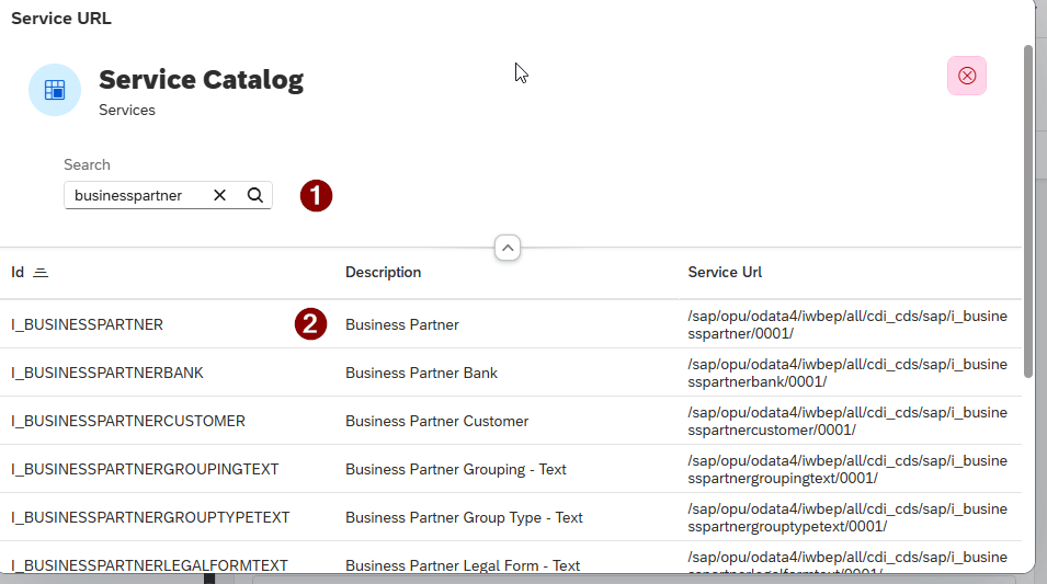 odata source service url businesspartner